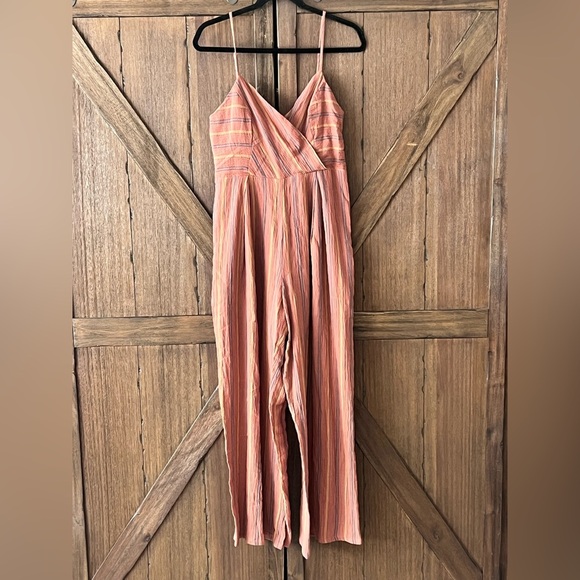 Edgy Land Cami High Waist Wrap Over Slit Pocket Pleated Stripe Jumpsuit Size M - Picture 3 of 8